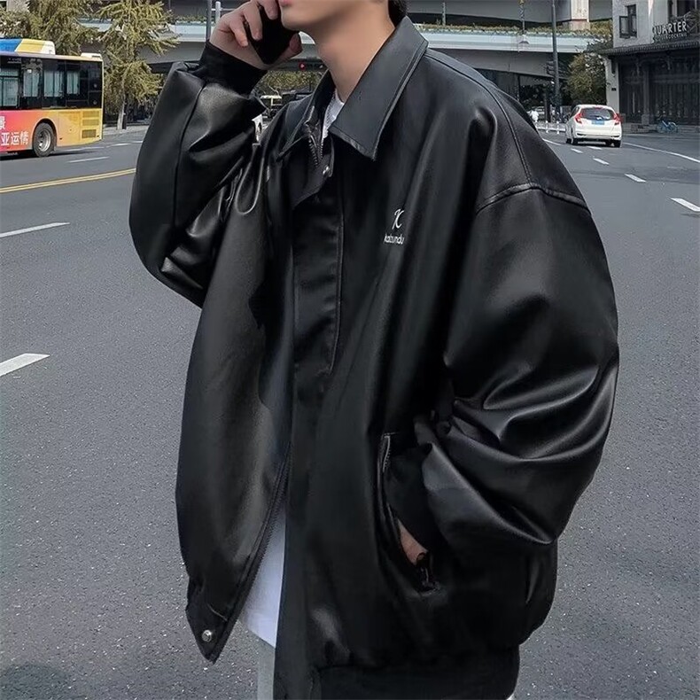 春秋新款美式潮牌pu皮外套男女bf潮流机能风街头痞帅夹克~PY627,男装皮衣,星座601-1