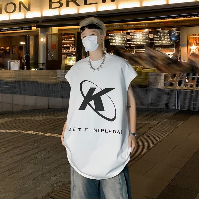 夏季潮牌宽松圆领无袖上衣美式复古字母印花背心现货T1775-P30，男装背心/马甲，星座512-4