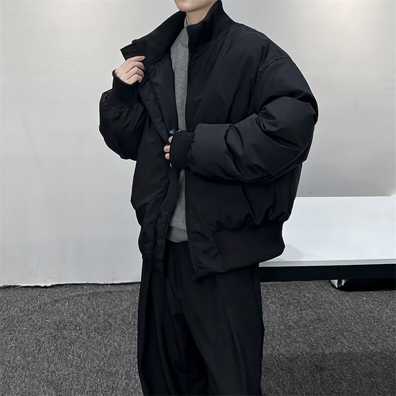 美式藏青色夹棉二棉外套男加厚冬季bomber飞行棉服高级感短款棉衣图片