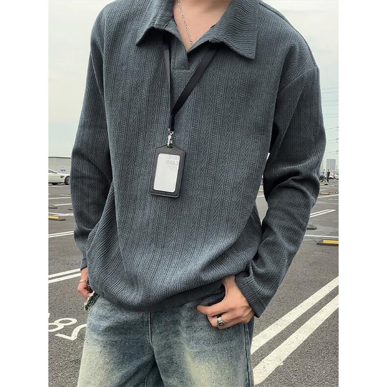 雪尼尔复古翻领肌理感大码长袖T恤T24532特P33T24532J加绒特P38,男装T恤,电商A001-1