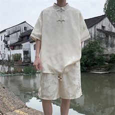 量大优供视频新风龙凤提花冰丝短袖短裤套装男TZ2406-特P60，男装休闲套装，电商A028