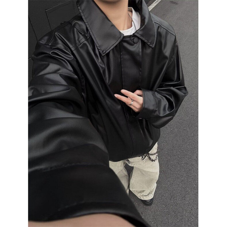 美式复古美拉德机车风翻领拉链皮衣男女同款宽松型潮春秋PM051，男装皮衣，星座1116A-1（原606A）