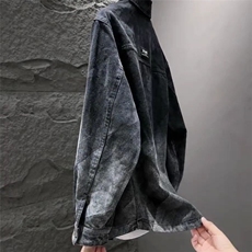 加绒加厚渐变牛仔衬衫式外套牛仔夹克男薄款P110加厚款P125，男装夹克，电商B321-1