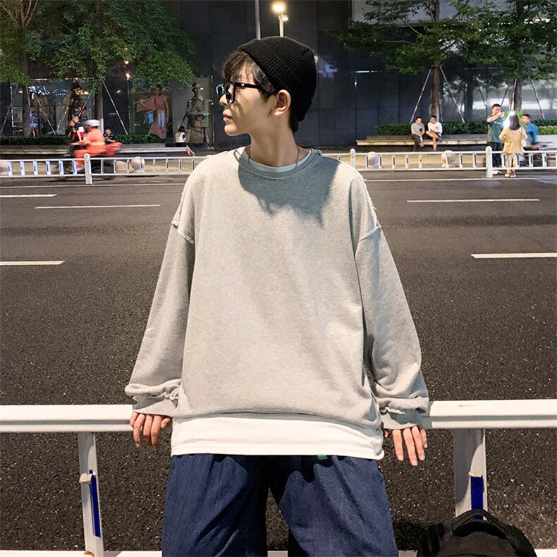 卫衣男秋ins宽松港风超火套头上衣潮流假两件百搭男女外套w90-p30，男装卫衣，星座1008-2