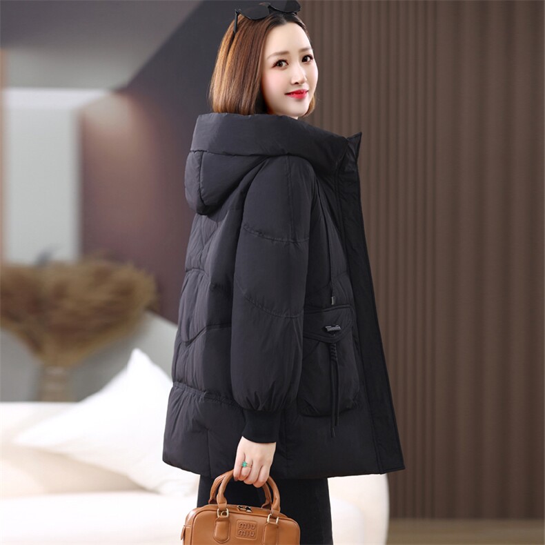 长期有货连帽羽绒服女中长款2024冬季新款宽松加厚白鸭绒外套,女装羽绒服,璐依舞