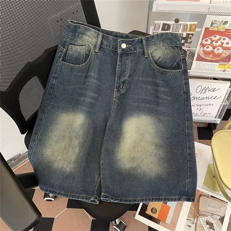 小众做旧水洗高级牛仔短裤男夏季显瘦直筒五分裤复古中裤,男装牛仔裤,星座601-2