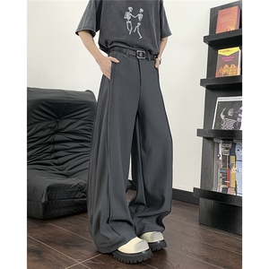 复古cleanfit纯色阔腿垂感高腰廓形西裤男女宽松长裤X057-P57图片