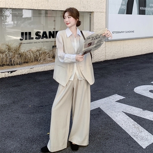 老钱风气质马甲套装女秋季2025年新款一整套穿搭衬衫阔腿裤三件套图片
