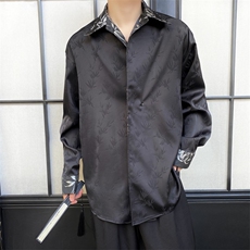春季新中式缎面竹叶提花翻领长袖男女衬衣复古风衬衫5223P105，男装衬衫，电商A246