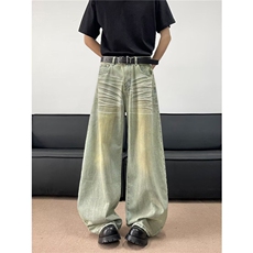 高街牛仔裤男女韩版潮流扎染宽松帅气2025夏季ins长裤RK2616-P55，男装牛仔裤，星座412-3