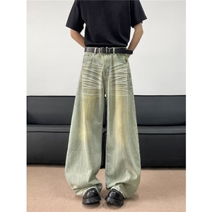 高街牛仔裤男女韩版潮流扎染宽松帅气2025夏季ins长裤RK2616-P55图片