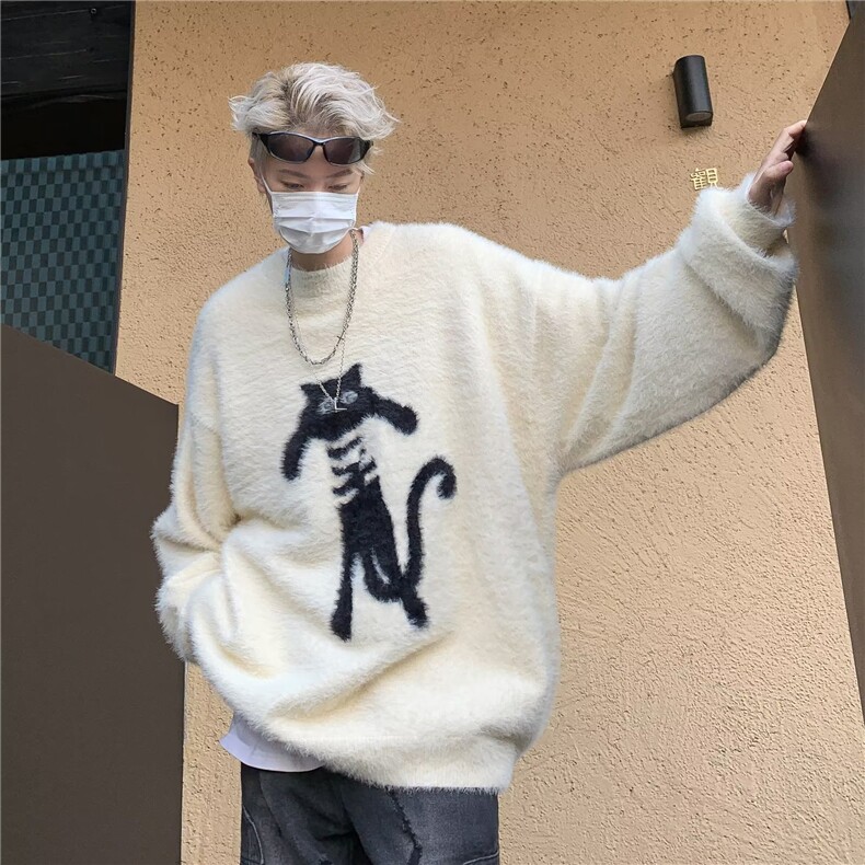 潮牌街头撞色慵懒风针织衫男美式高街撞色加厚套头毛衣线衣，男装针织衫/毛衣，星座716-4