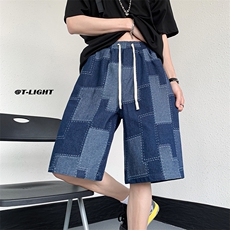 美式ins高街牛仔短裤小众百搭拼接渐变牛仔裤K2309-P45控68，男装牛仔裤，电商A062