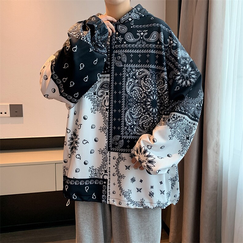 2023秋冬季新款潮牌街头嘻哈腰果花情侣款连帽加绒卫衣 W1544-P32图片
