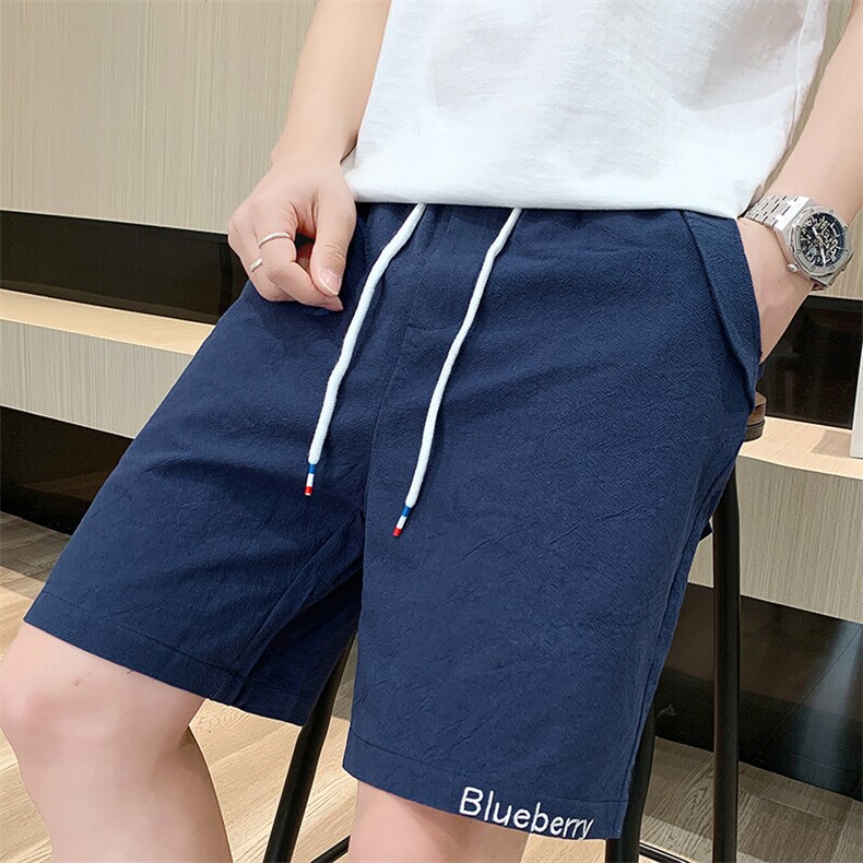 夏季棉麻刺绣短裤男休闲百搭五分裤纯棉沙滩裤XZ310B-3-DK833-P25,男装牛仔裤,星座310B-3