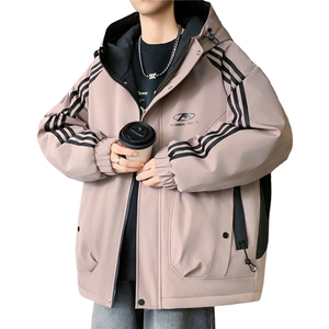 数据款秋冬季加绒加厚青少年连帽夹克男潮牌设计感外套JK8801-P75图片