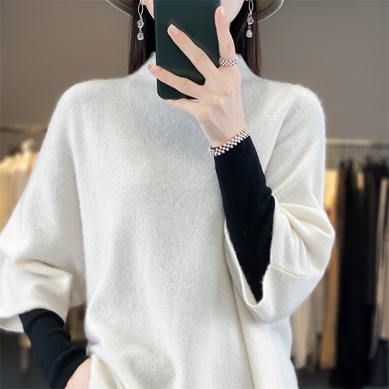 2025年秋季新款百搭半高领蝙蝠袖,女装羊毛衫,丽特绒