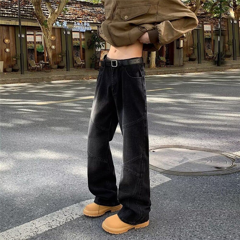 做旧微喇牛仔裤男春秋潮牌复古水洗解构宽松直筒长裤N7088,男装牛仔裤,星座1116A-1（原606A）