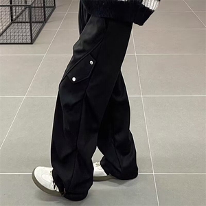W9591-P48 网图现货 美式复古工装裤褶皱宽松阔腿直筒裤休闲裤图片