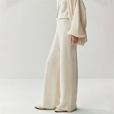 垂感挺括~baby山羊绒针织休闲裤女高腰阔腿裤中缝宽松秋冬直筒裤，女装休闲裤，绒创羊绒