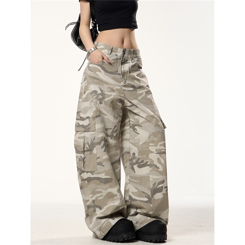 美式复古多口袋迷彩弯刀工装裤男女宽松阔腿香蕉镰刀裤，男装工装外套，星座1210-1