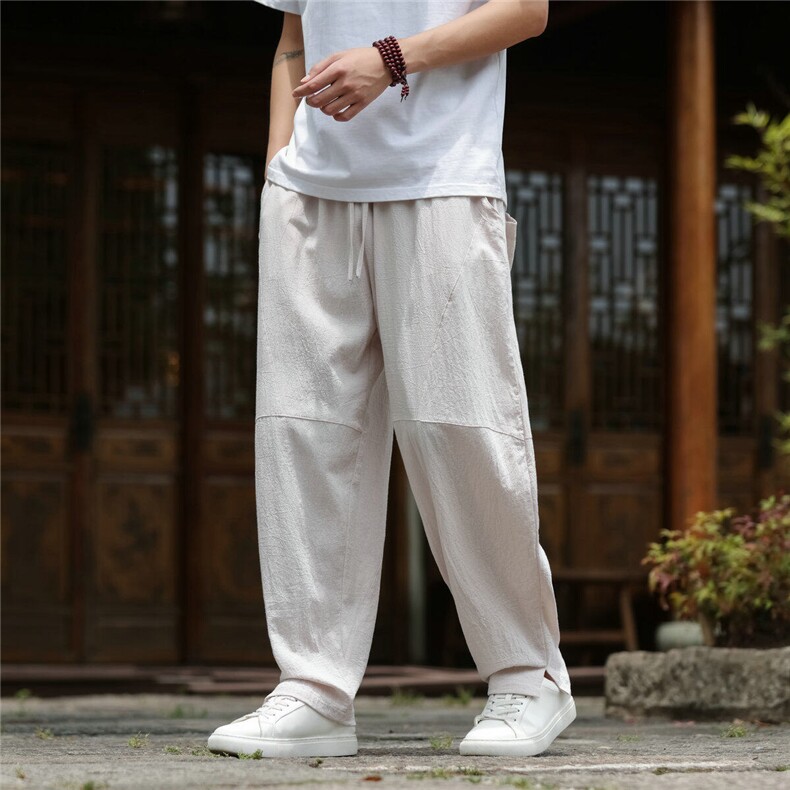 2025夏装新款汉服唐装风冰丝棉麻休闲裤A057-K381-P45，男装民族服装，电商A057B