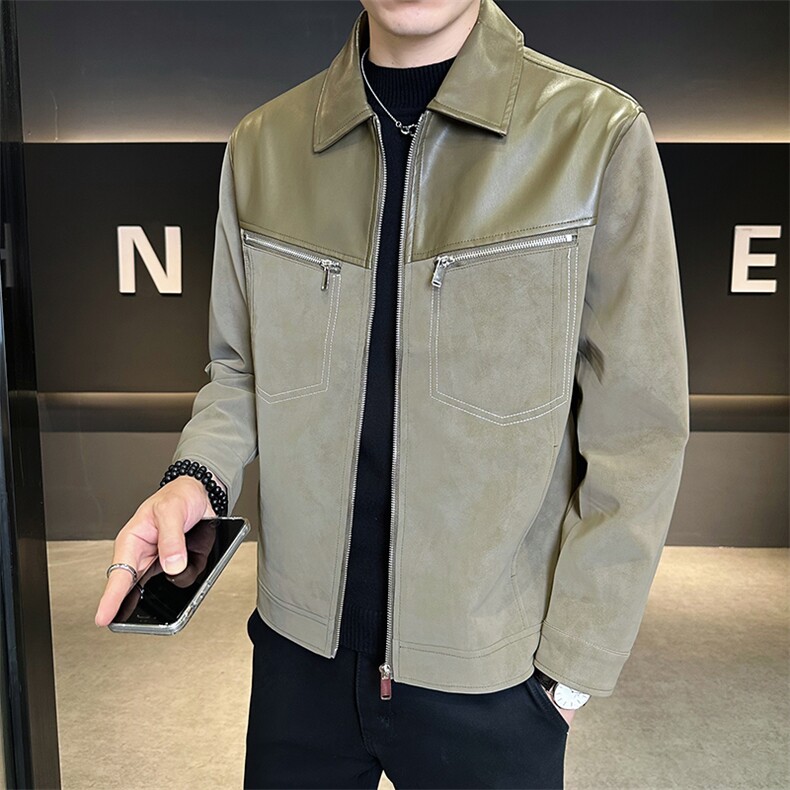 2025秋款男夹克时尚店主风潮流拼皮外套男休闲上衣B317/8032/P115,男装夹克,电商B317
