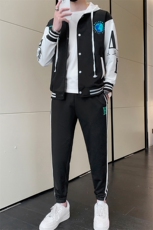 2023春季男士宽松开衫棒球服连帽休闲两件套卫衣套装男DF316TP70，男装休闲套装，电商A086