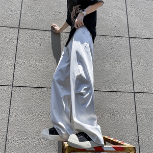 夏季美式高街镰刀牛仔裤褶皱弧形男女阔腿裤潮牌宽松长裤N770-P60图片