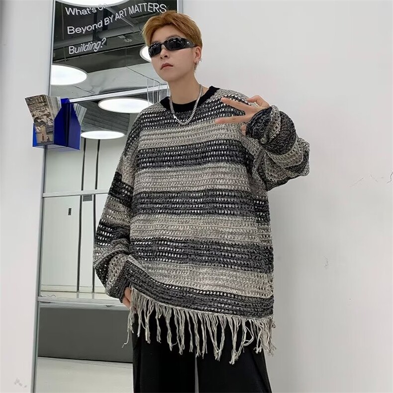 男慵懒风休闲针织衫镂空流苏边MY229P38,男装针织衫/毛衣,星座1116-2