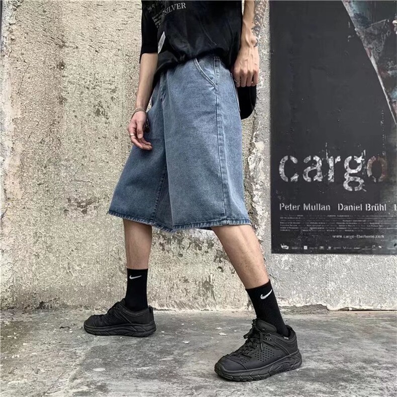 美式街头潮牌百搭五分裤子夏季新款水洗宽松直筒牛仔短裤~MK062,男装牛仔裤,星座601-2