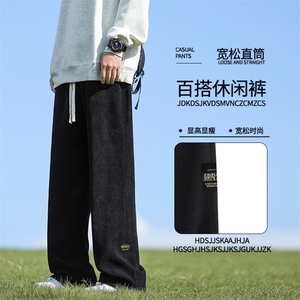美式高街裤子秋季新款直筒宽松卫裤垂感阔腿休闲裤X1881-特批-45图片