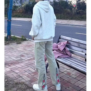 1506/QY420/P43美式复古裤子星星印花裤脚拉链牛仔裤图片