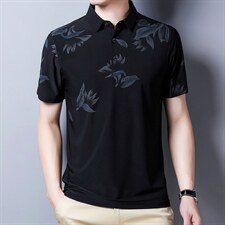 潮流时尚中年长袖2023年宽松上衣翻领百搭夏季T恤QPSF108，男装T恤，钱塘6003（原4033）
