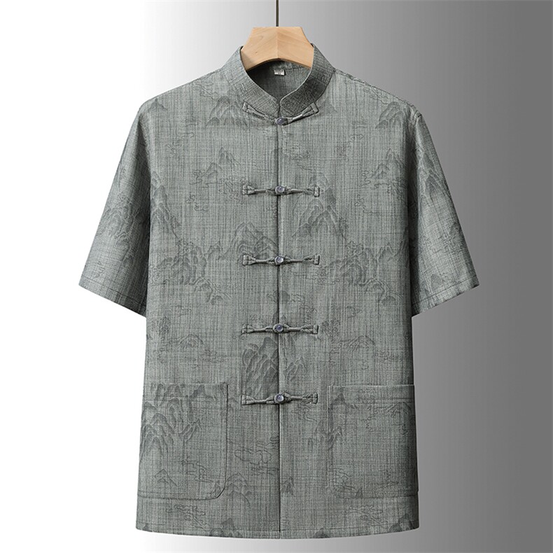 夏季风唐装中年短袖衬衫套装男士太极服宽松套装TR88605-P110,男装衬衫,星座1105-3
