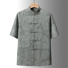 夏季风唐装中年短袖衬衫套装男士太极服宽松套装TR88605-P110，男装衬衫，星座1105-3