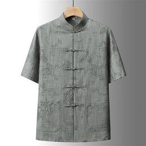 夏季风唐装中年短袖衬衫套装男士太极服宽松套装TR88605-P110图片