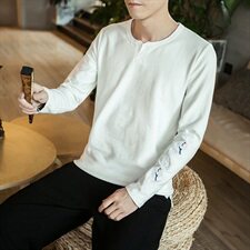 2021春秋季新款男装中国风原创仙鹤刺绣长袖大码提花棉T恤G6611-，男装T恤，电商B277(原6028)