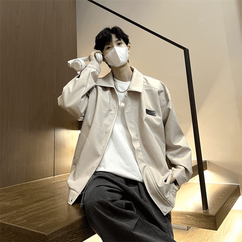 网图慎用  贴标设计翻领机车皮衣外套情侣皮夹克男A266-PY006-P55图片