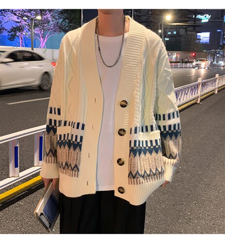 M3117-P85秋装港风潮宽松针织开衫外套男女情侣中性毛衣上衣控98图片
