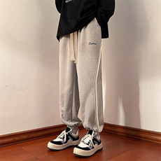 703-K880-P55加绒P65新款华棉设计感织带拼接绣花卫裤，男装休闲裤，星座703