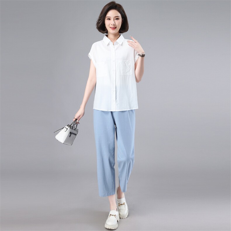 时尚套装女2023夏季新款天丝上衣休闲裤搭配一整套中年妈妈两件套,女装套装/套裙,奕阳依阁