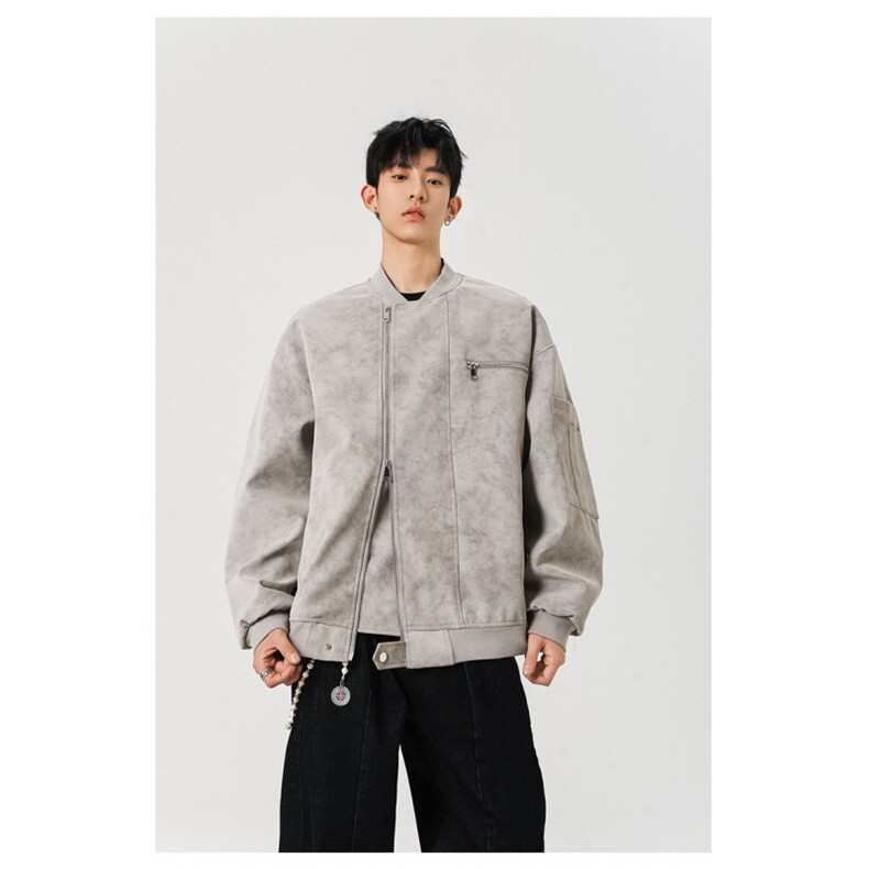 W10245-P73网图现货pu皮夹克美式复古立领棒球服高级感痞帅外套,男装夹克,星座1608