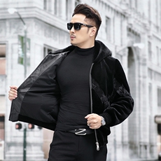 雪兰貂绒连帽外套男士冬季新款休闲时尚短款金貂绒夹克爸爸装，男装皮衣，钱塘723