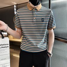 深度备货大码抖音数据款短袖条纹翻T恤时尚Polo衫T0253-P55，男装T恤，电商D342