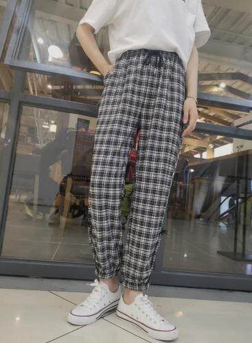 2021新高品质对格休闲裤M一ⅩL，女装休闲裤，简 影
