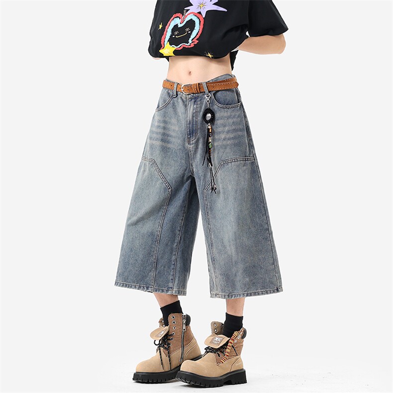 无影墙水洗阔腿七分裤子男夏季美式复古牛仔短裤-A2389P40控68，男装牛仔裤，电商B241