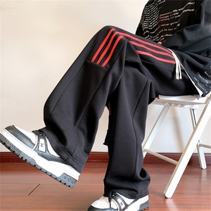 K9028/P50春装新款现货撞色织带休闲裤男卫裤宽松大码工装运动裤图片
