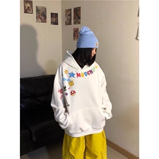 1015-P44美式复古彩色字母印花连帽卫衣，男装卫衣，电商B323A
