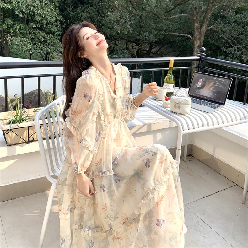 【现货】度假风卷边印花连衣裙#2507-P150-K218,女装连衣裙,2C111